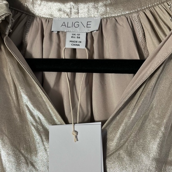 Aligne Anthropologie Champagne shiny Foil Gavid Dress gown UK10 /US 6 - Picture 5 of 10